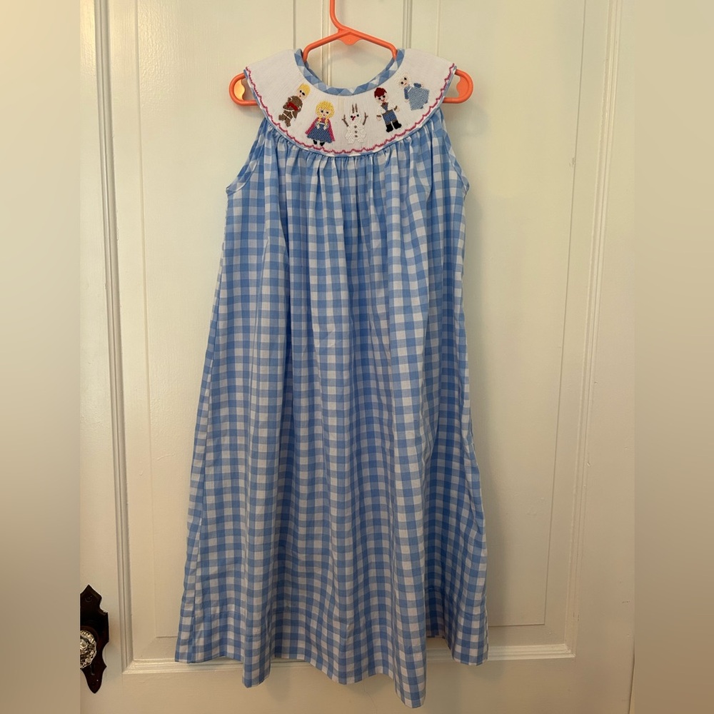 Delaney Frozen Themed Smocked Blue Gingham Dress